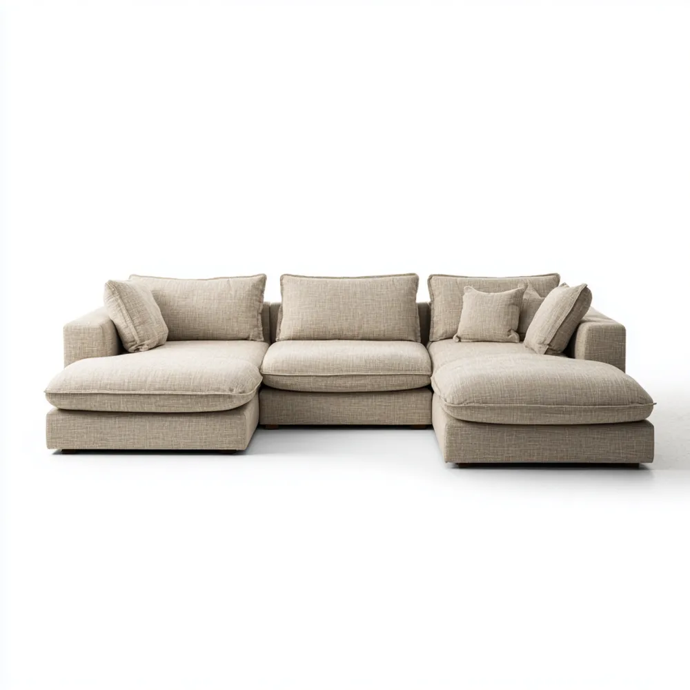 Canapé d'angle en tissu 300x150x85 cm – Beige – Design contemporain