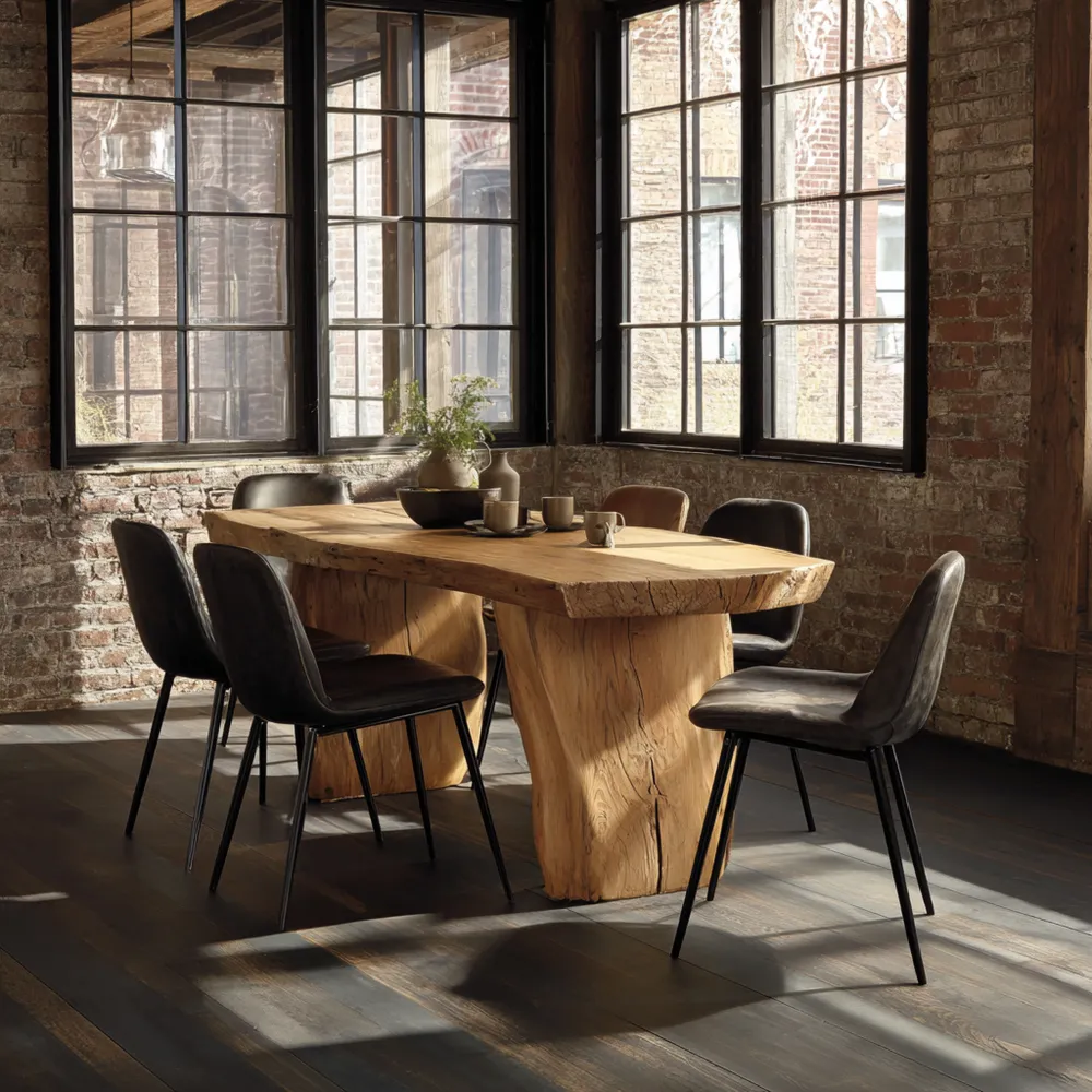 Ensemble table à manger bois massif 200x90x75 cm – Noir/Marron – Design rustique