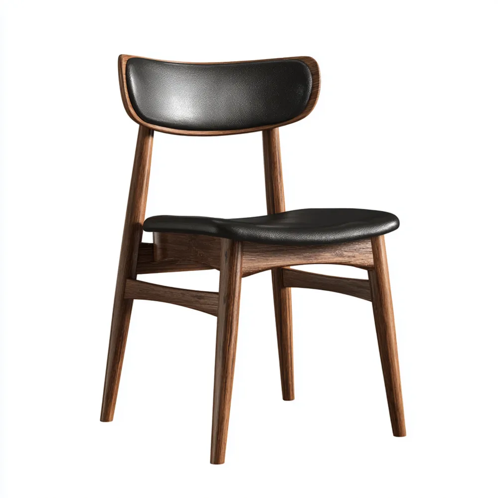 Chaise de salle à manger 45x50x80 cm Bois et Cuir Synthétique - Noir - Design Scandinave