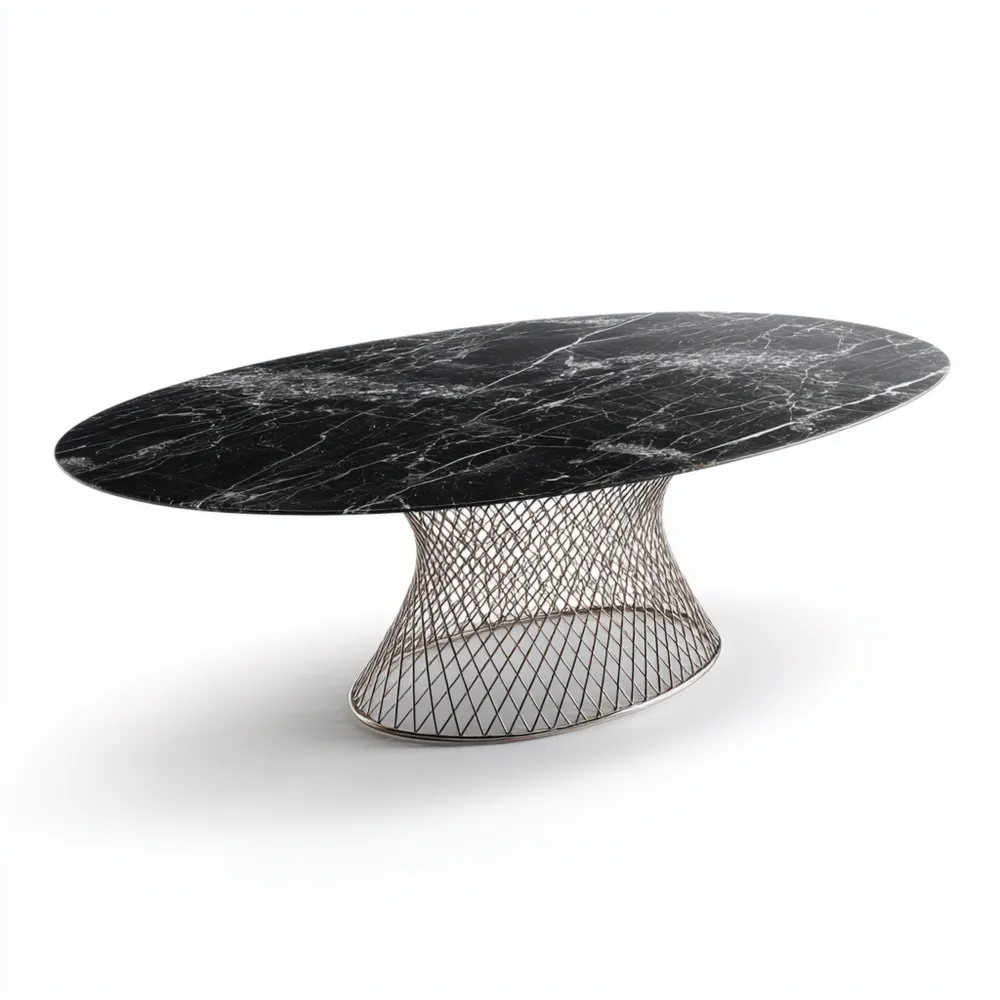 Table à manger en marbre ovale 180x90x75 cm - Noir - Design moderne