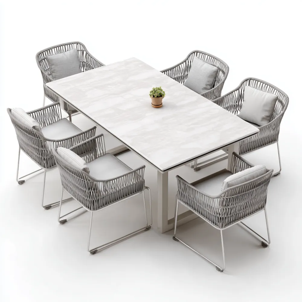 Ensemble table et chaises de jardin en métal 200x100x75 cm – Gris – Moderne