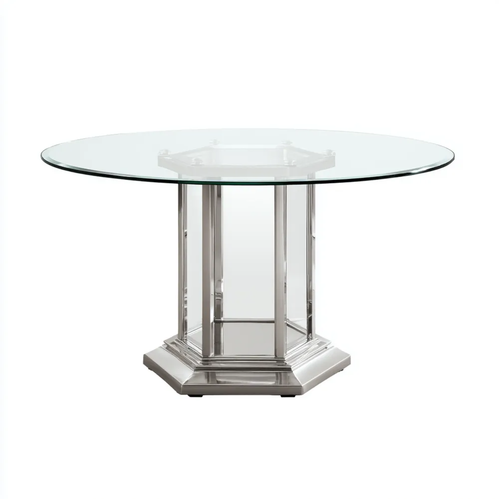 Table à manger ronde Verre et Acier inoxydable 120x120x75 cm – Design moderne