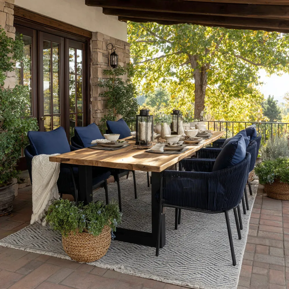 Ensemble table et chaises de jardin en bois 240x100x75 cm - design contemporain