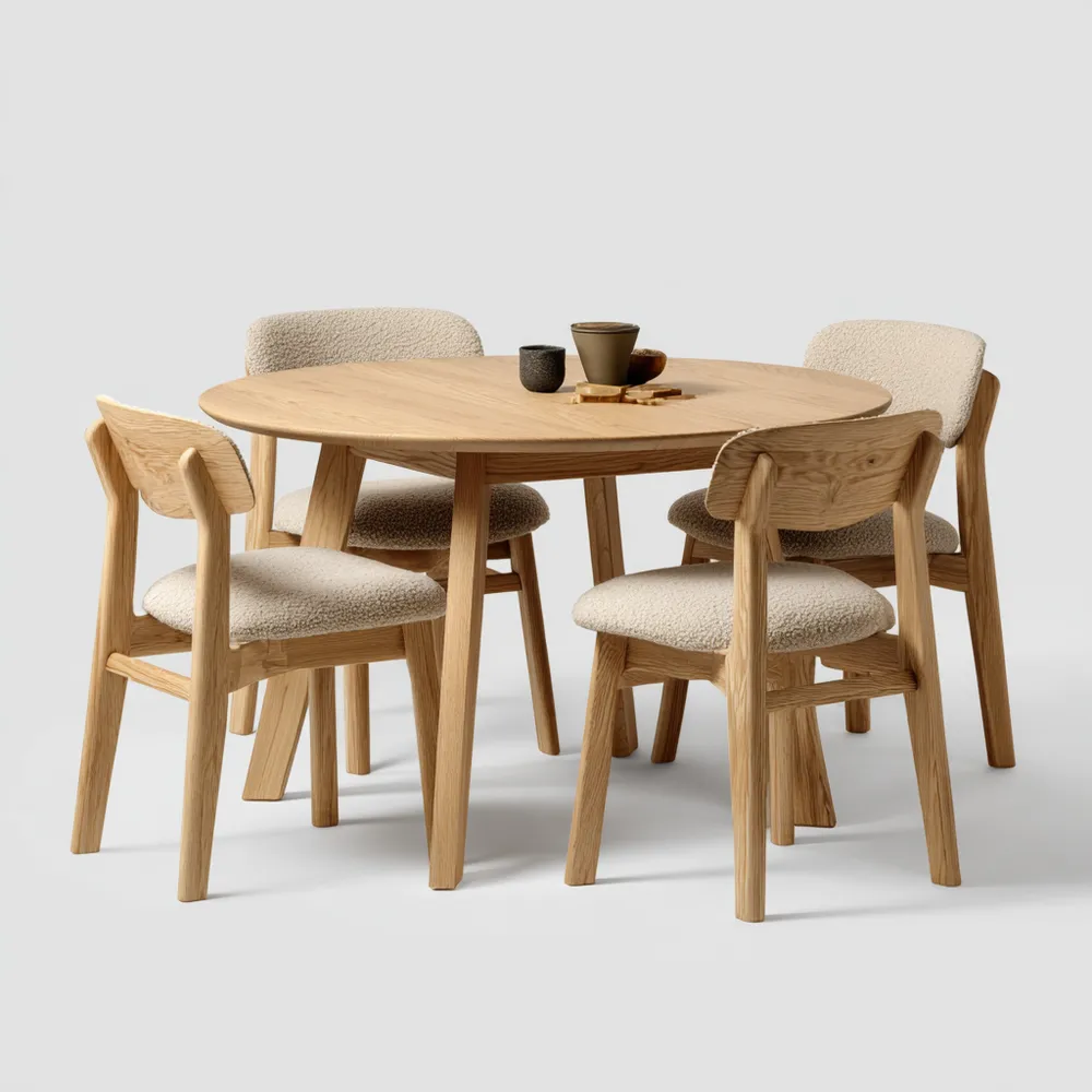 Ensemble table et chaises en bois 100x100x75 cm - Chêne clair/Ivoire - Design moderne