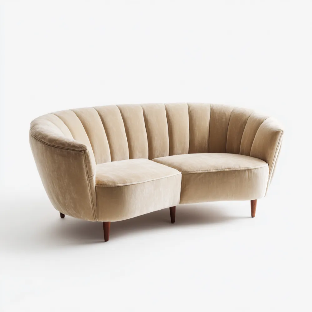 Divano due posti velluto Beige curvo 160x90x85 cm – Design moderno