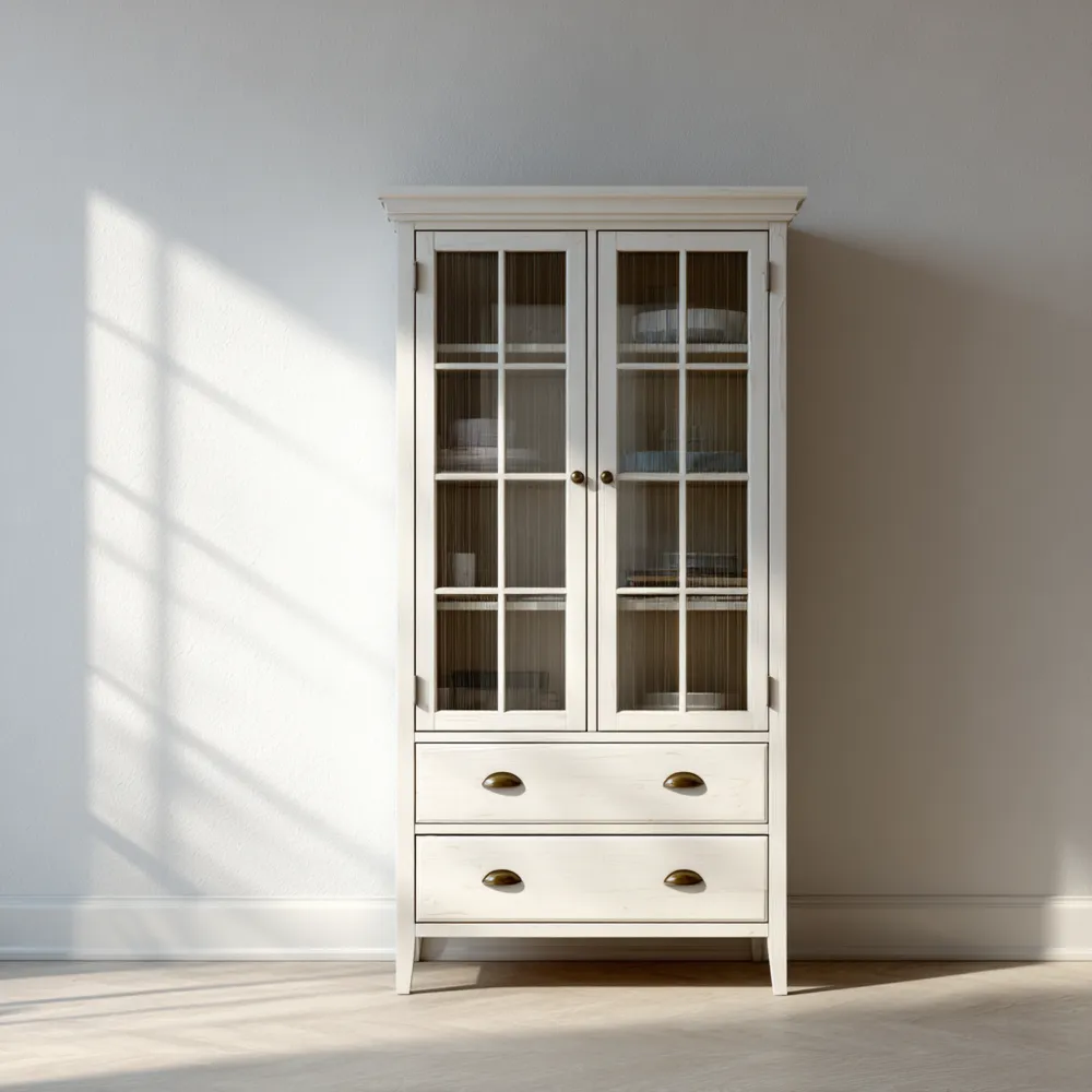 Vetrina in legno 180x80x40 cm con ante in vetro - Bianco