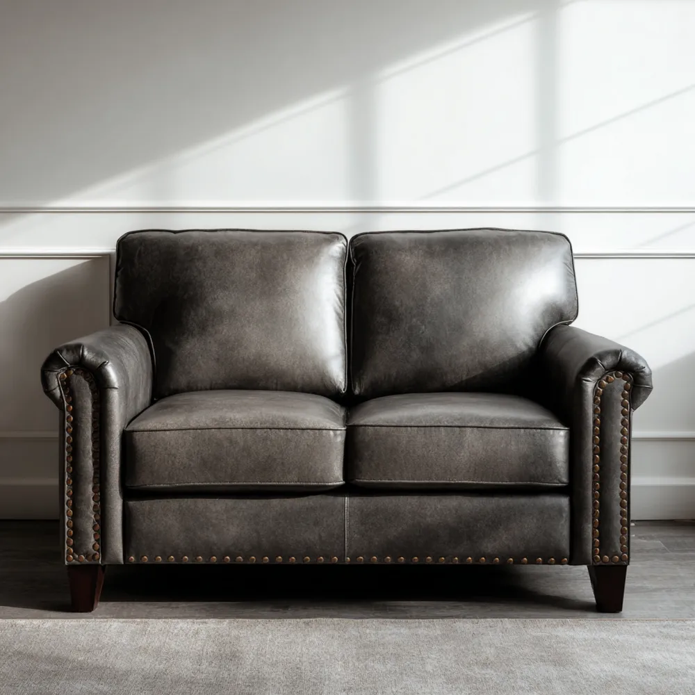 Divano due posti in pelle 145x90x85 cm - Nero - Stile classico