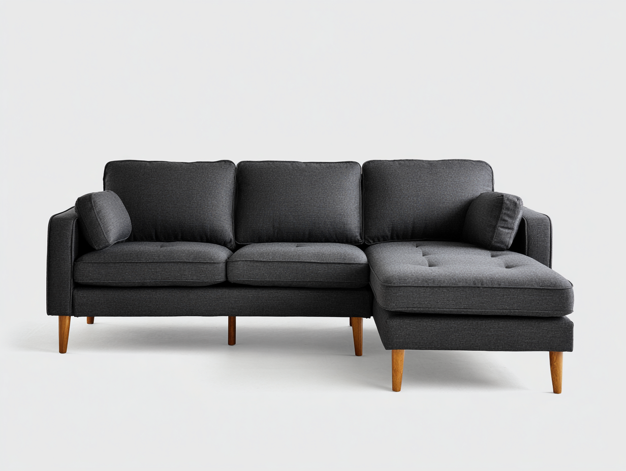 Divano angolare - tessuto-legno - 278x162x82 cm - grigio scuro - stile moderno-Nestgolab
