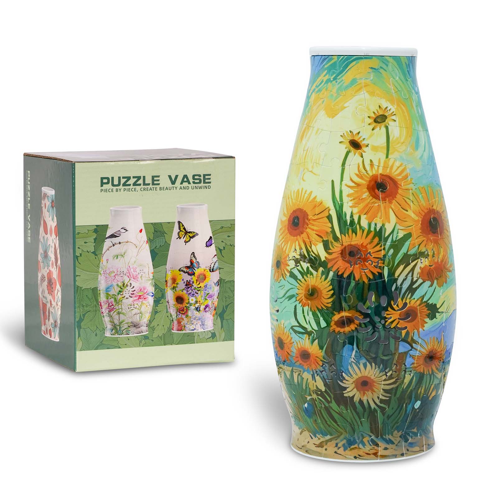 3D Oil Painting Chrysanthemum Vase with Light Puzzle-(152 pieces)💡