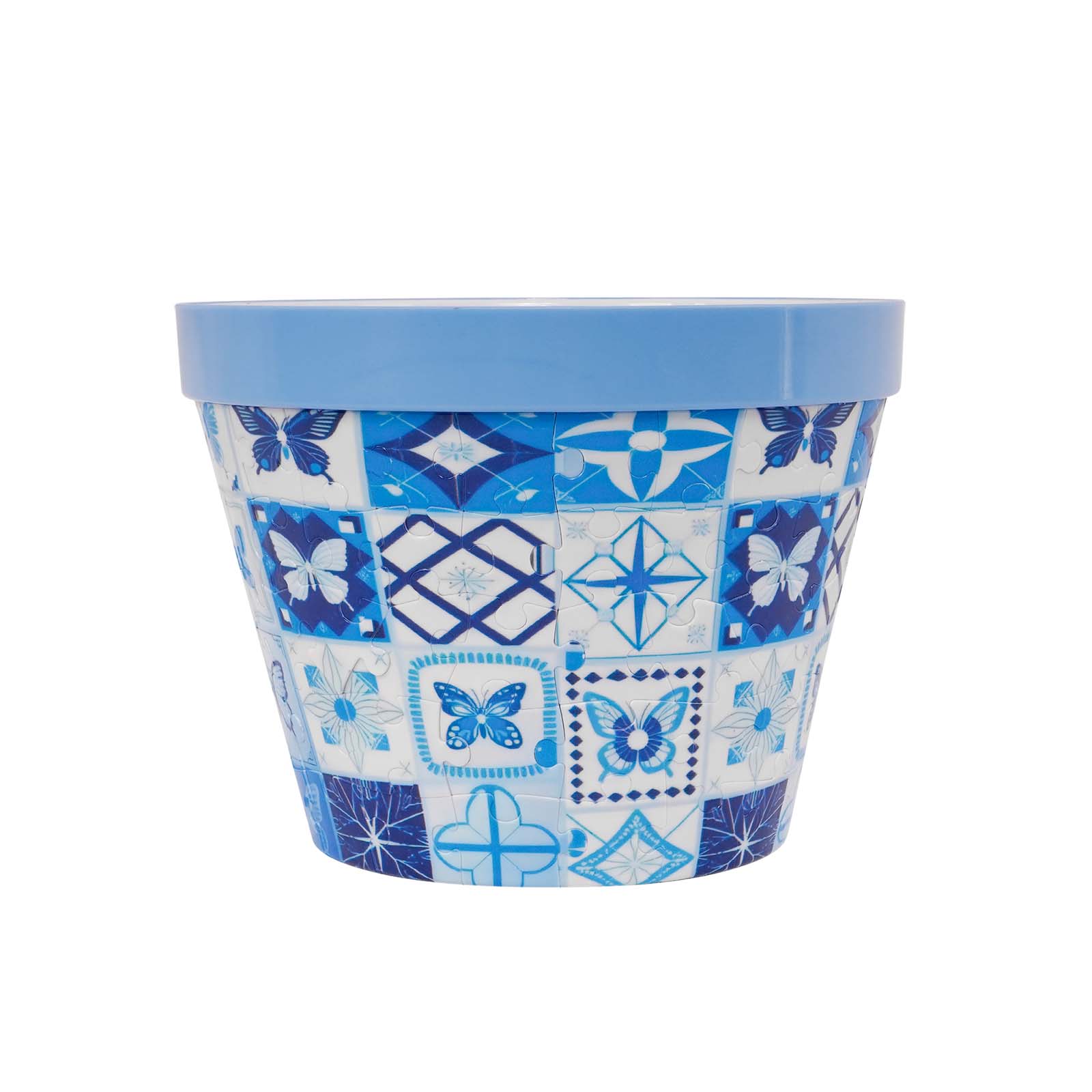 3D Blue Geometric Series Large Flower Pot Jigsaw Puzzle (100 Pieces)