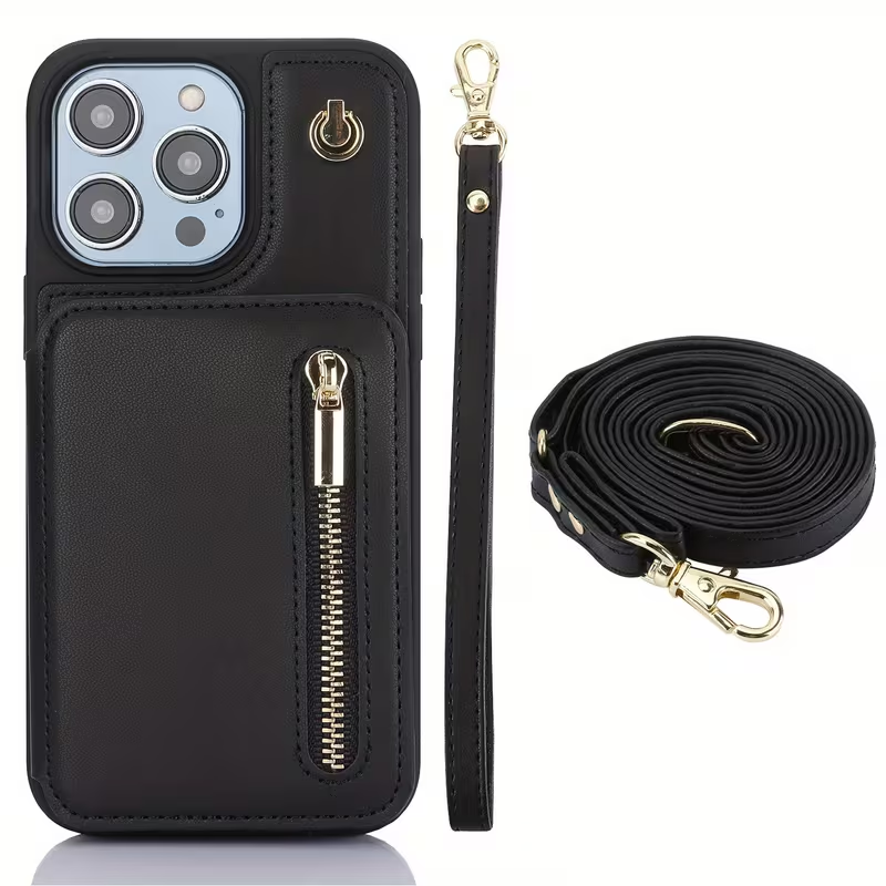 Leather Wallet Case for iPhone 15–17 Pro Max – RFID, Crossbody & Stand