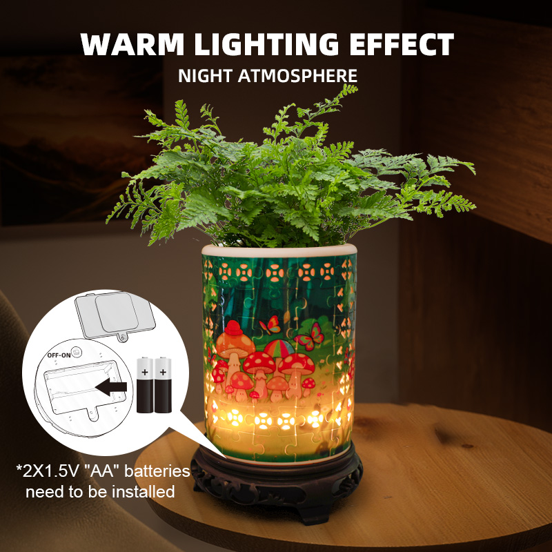 3D Forest Mushroom Tribal Style LED Lights Skeleton Puzzle Cylinder Vase - (84 Pieces)💡