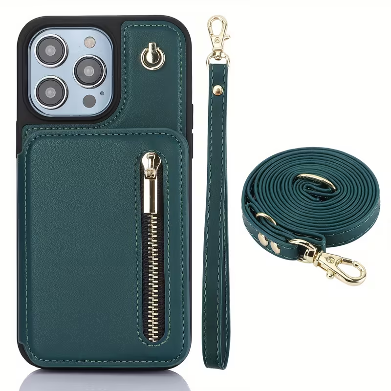 Leather Wallet Case for iPhone 15–17 Pro Max – RFID, Crossbody & Stand
