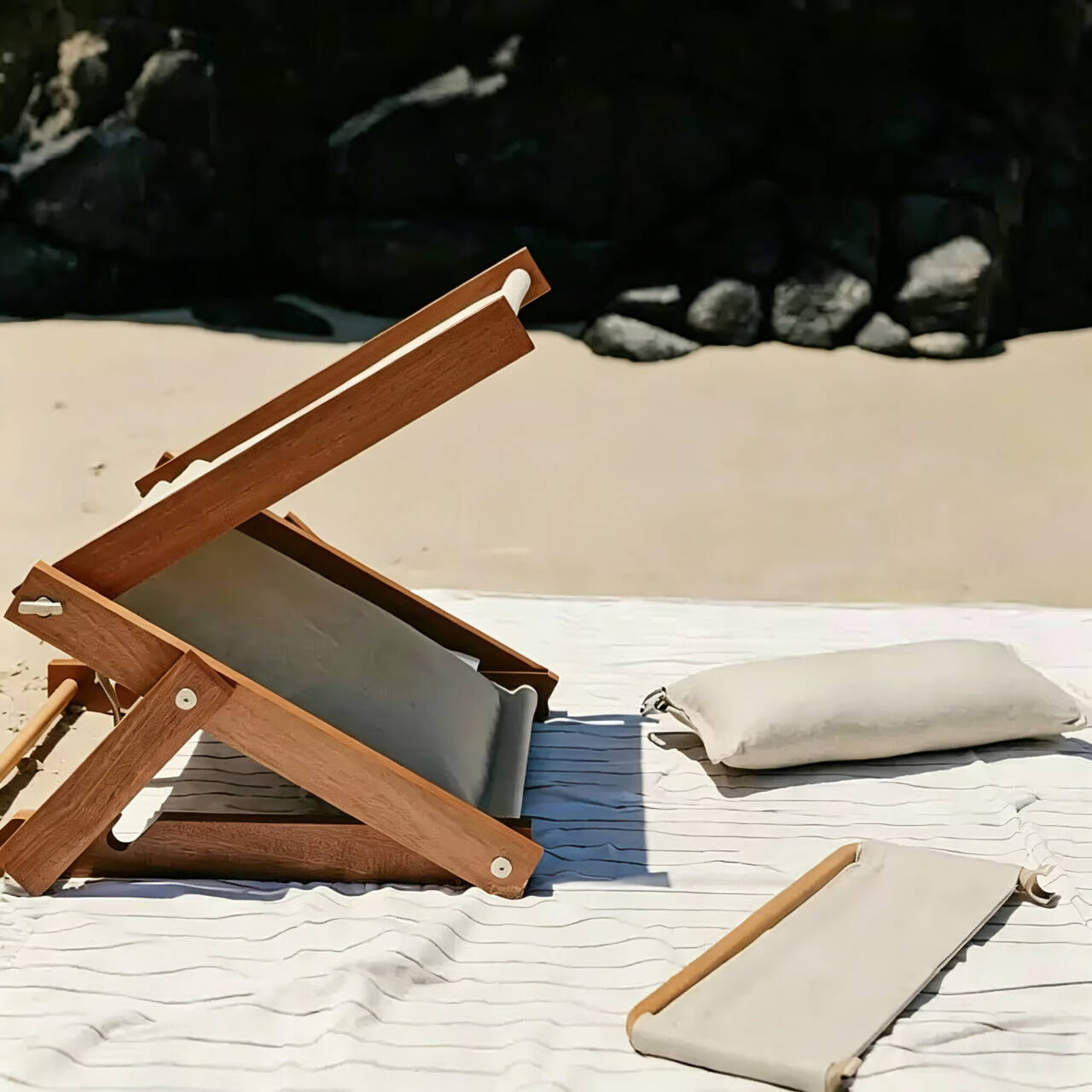 Premium Foldable Wooden Beach Chair with UPF50+ Adjustable Roof