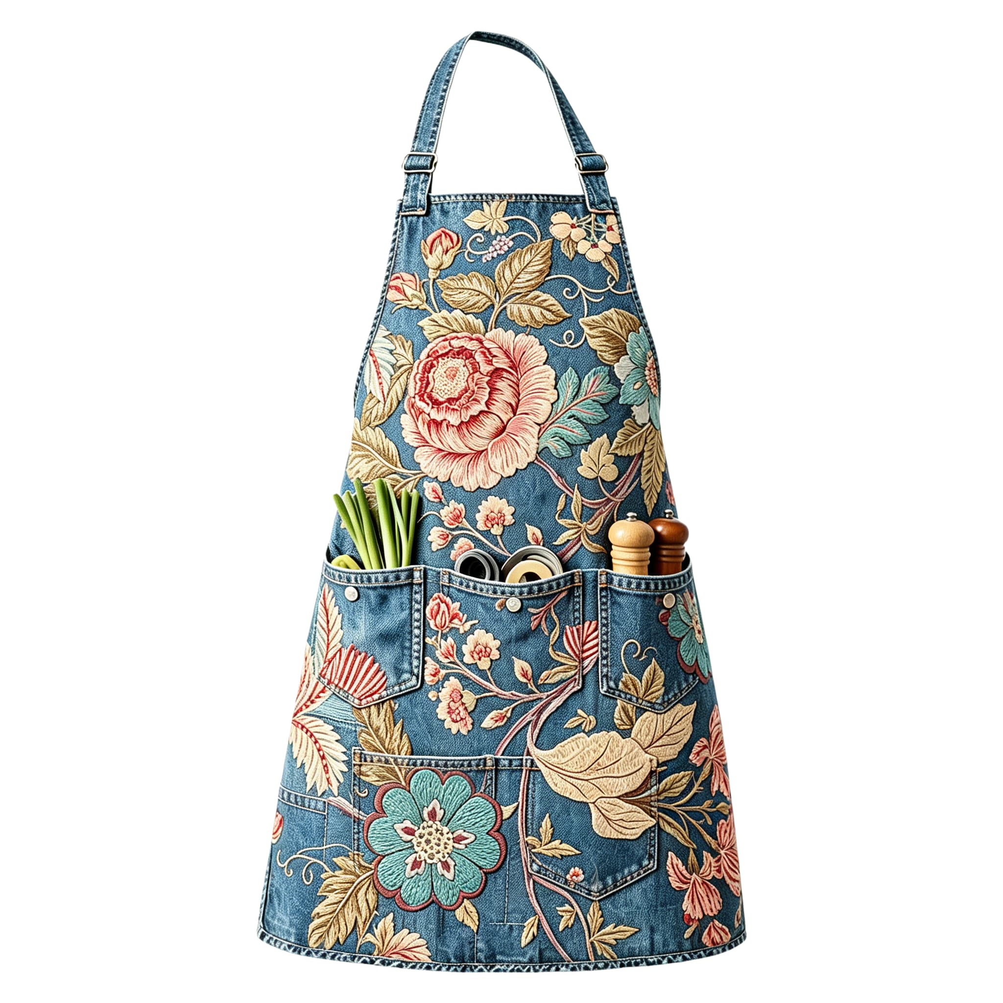 Vintage Peony Chintz Garden Utility Halter Embroidered Apron