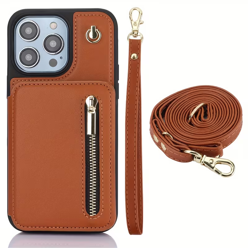 Leather Wallet Case for iPhone 15–17 Pro Max – RFID, Crossbody & Stand