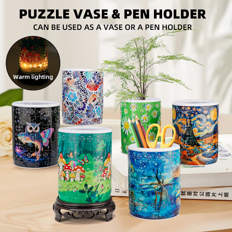 3D Forest Mushroom Tribal Style LED Lights Skeleton Puzzle Cylinder Vase - (84 Pieces)💡