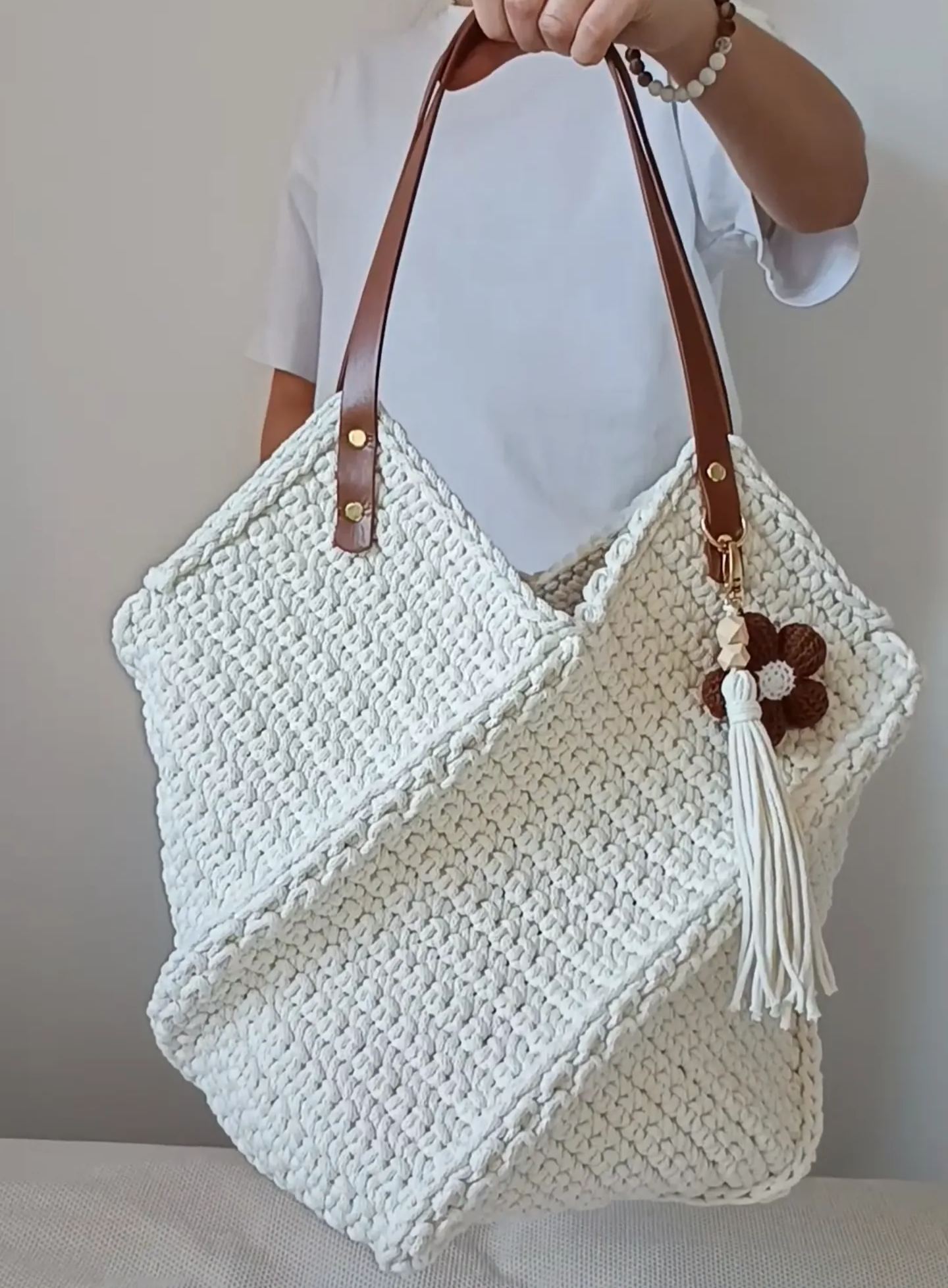 Hand-Knitted Shoulder Tote Bag