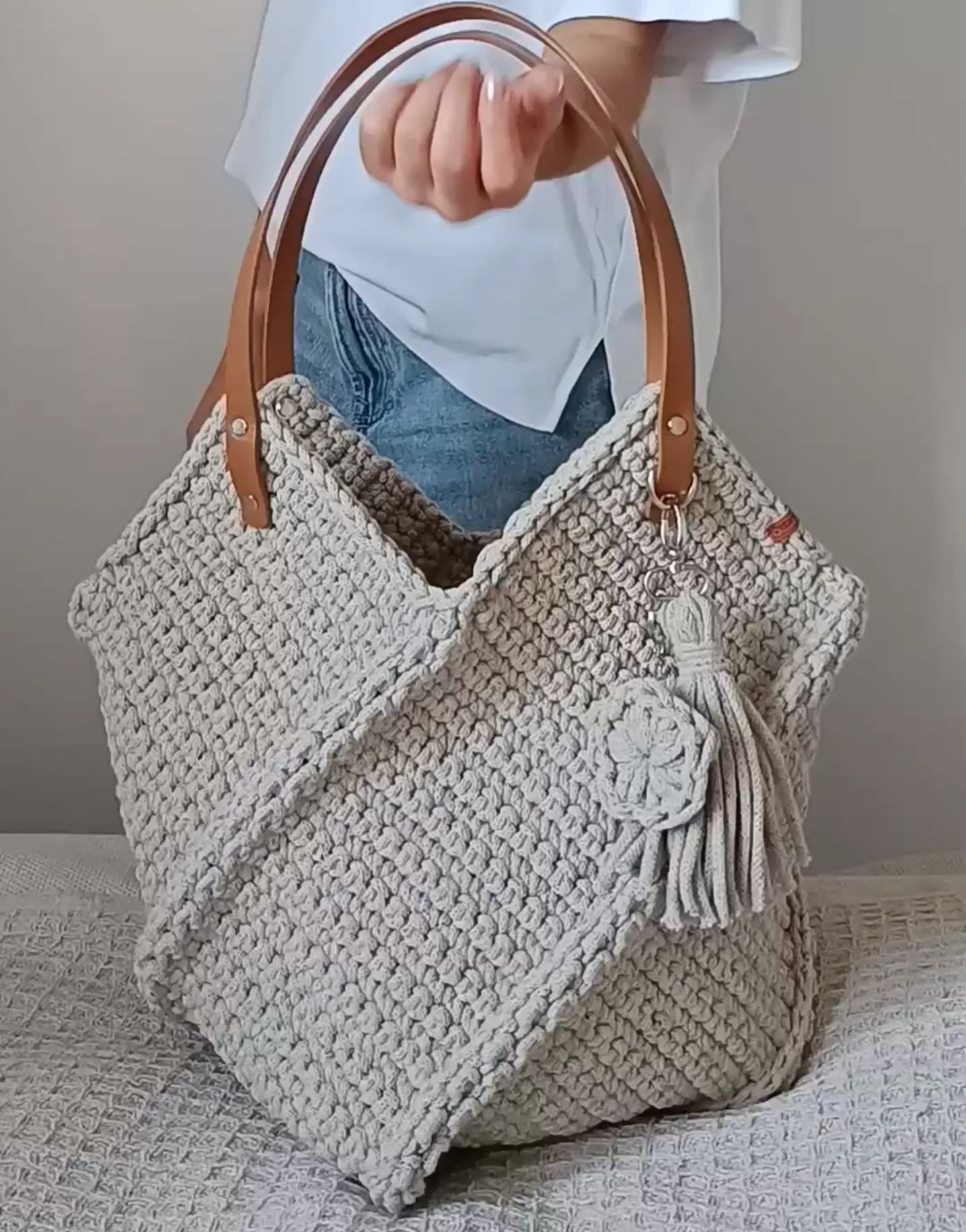 Hand-Knitted Shoulder Tote Bag