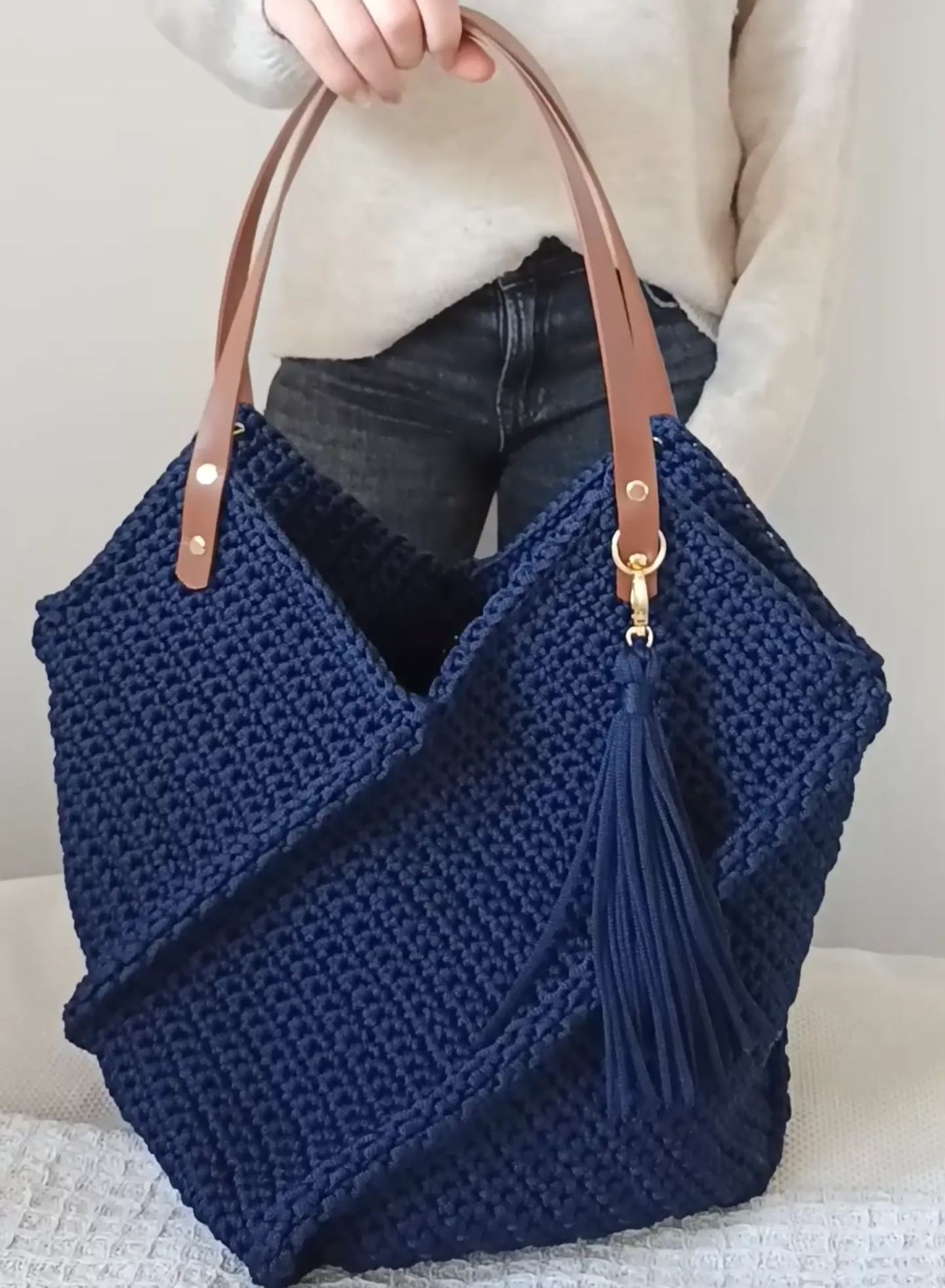 Hand-Knitted Shoulder Tote Bag