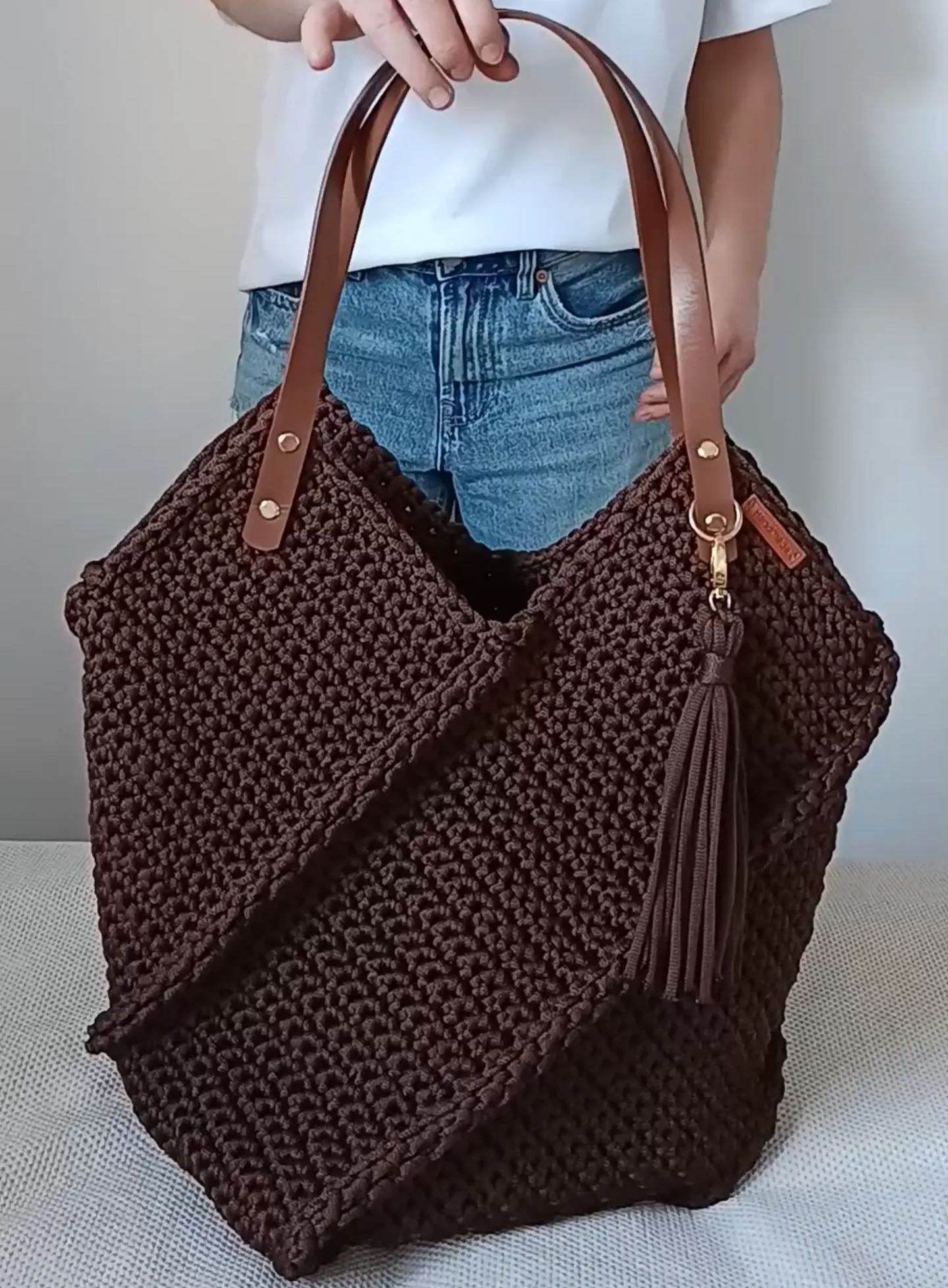 Hand-Knitted Shoulder Tote Bag