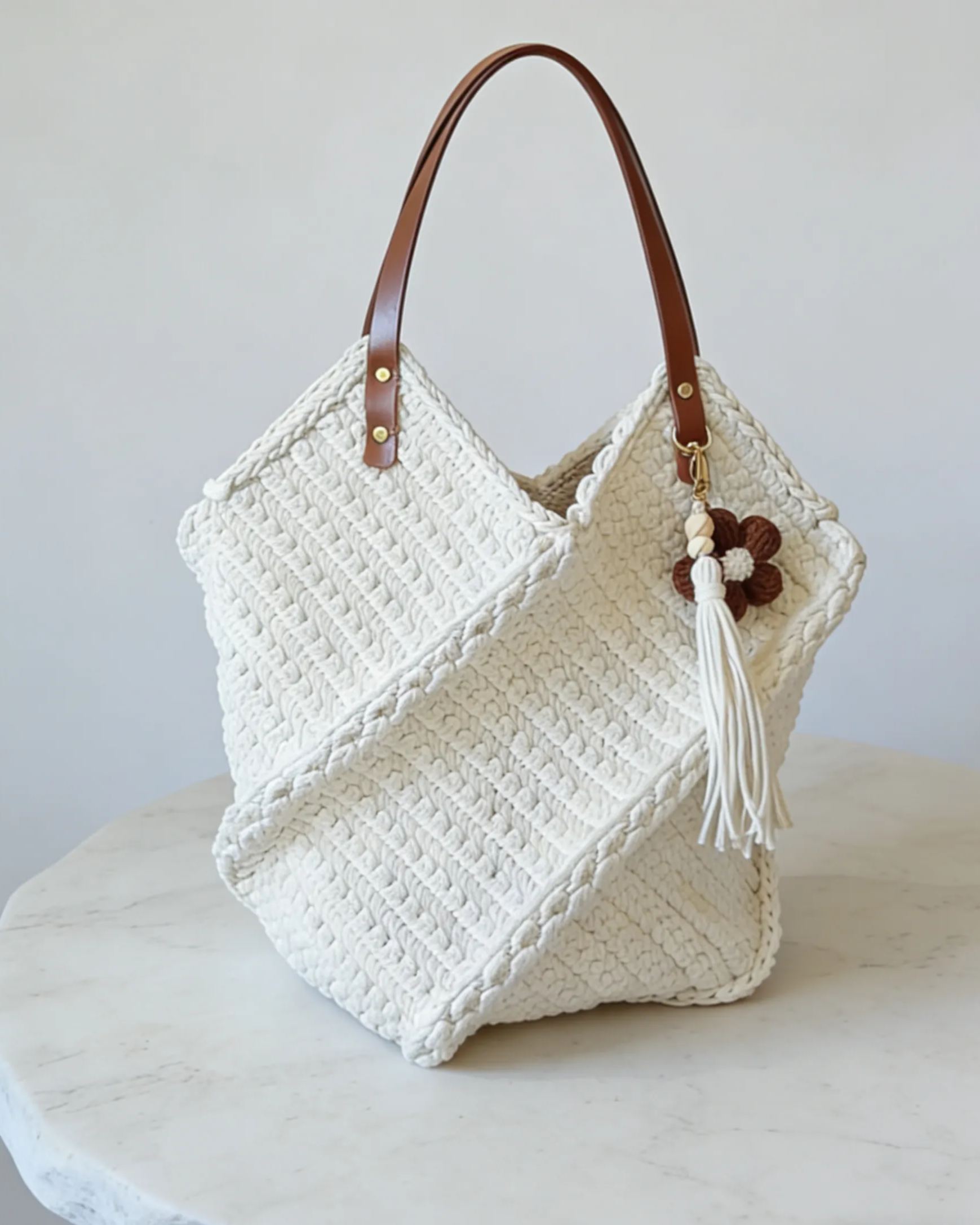 Hand-Knitted Shoulder Tote Bag