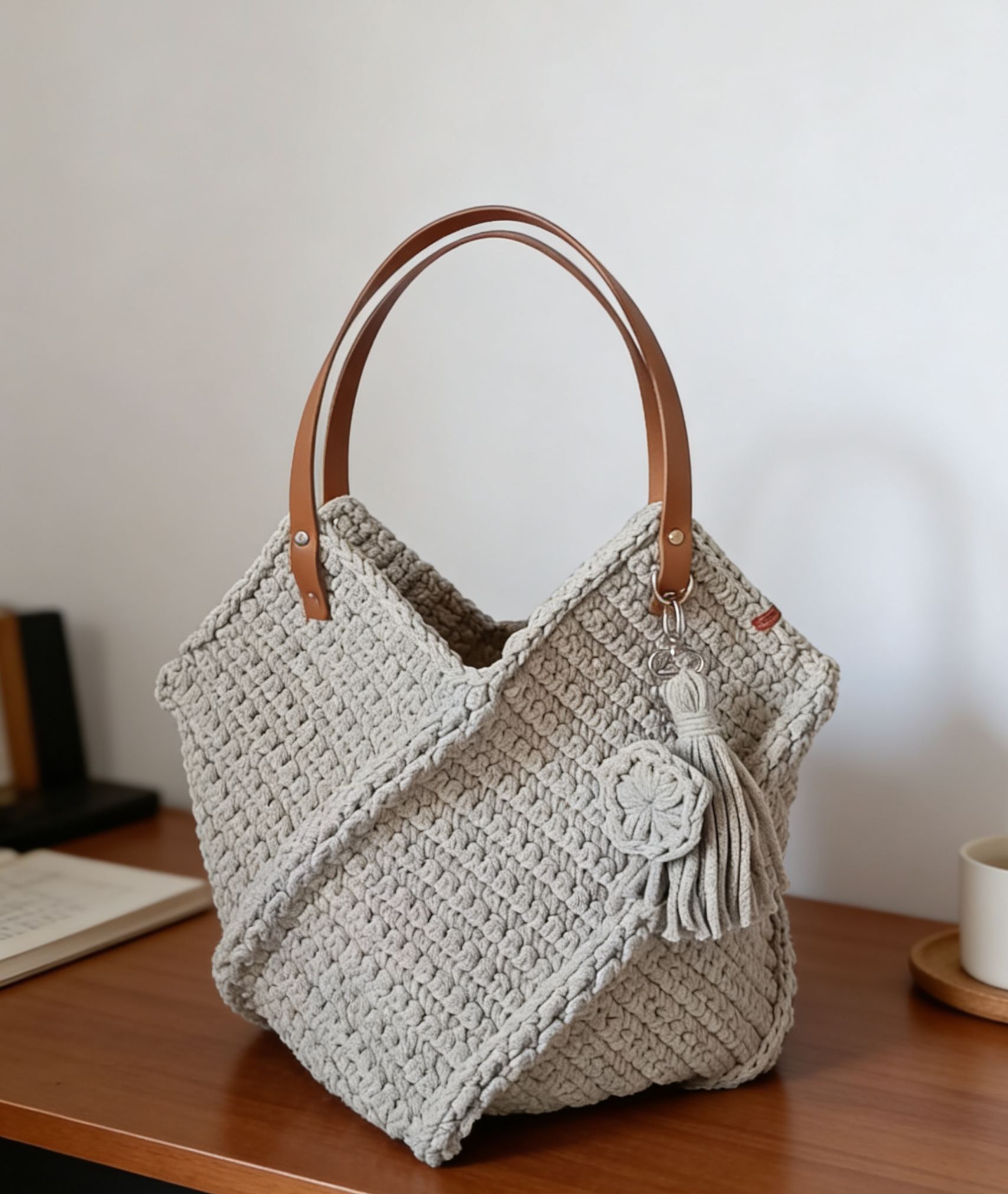 Hand-Knitted Shoulder Tote Bag