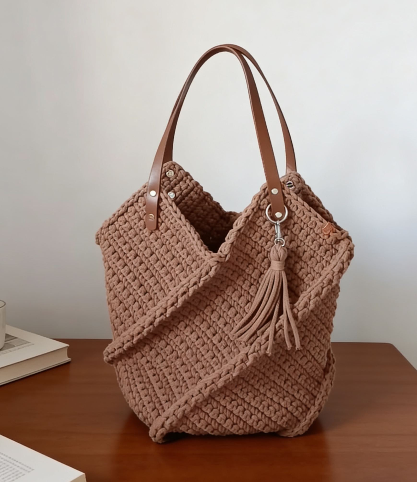 Hand-Knitted Shoulder Tote Bag