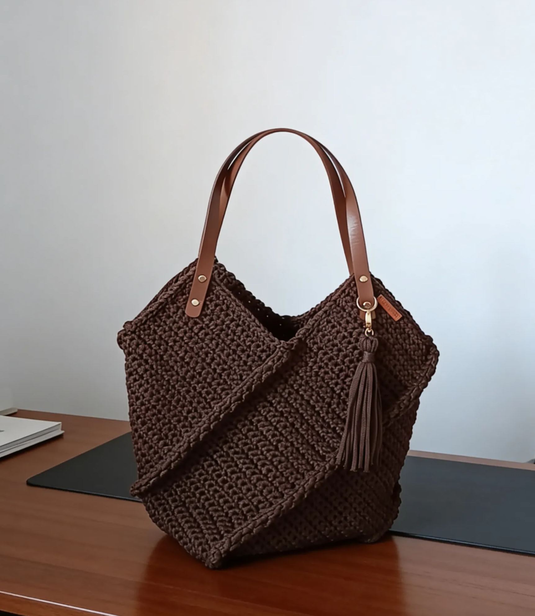 Hand-Knitted Shoulder Tote Bag