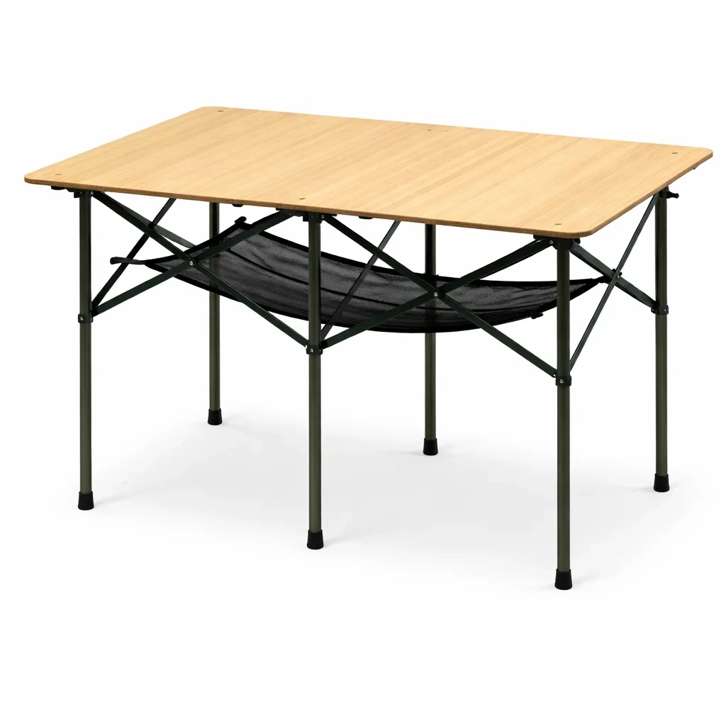 Mesa plegable portatil rectangular color madera clara con estructura verde-QuartzQuarters.com