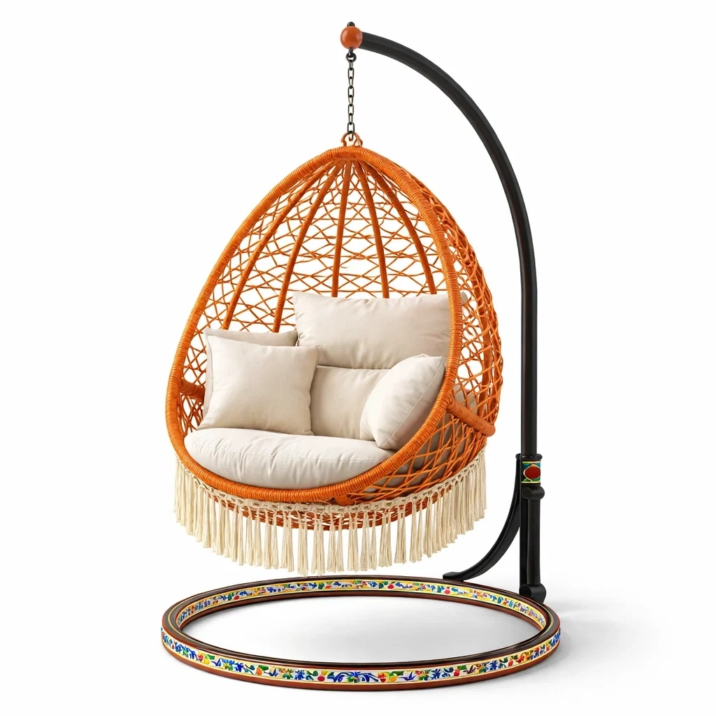 Silla Colgante Tipo Huevo Exterior Naranja-QuartzQuarters.com