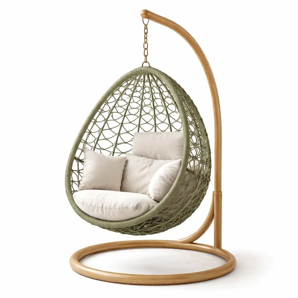 Silla Colgante Tipo Huevo Exterior Verde-QuartzQuarters.com
