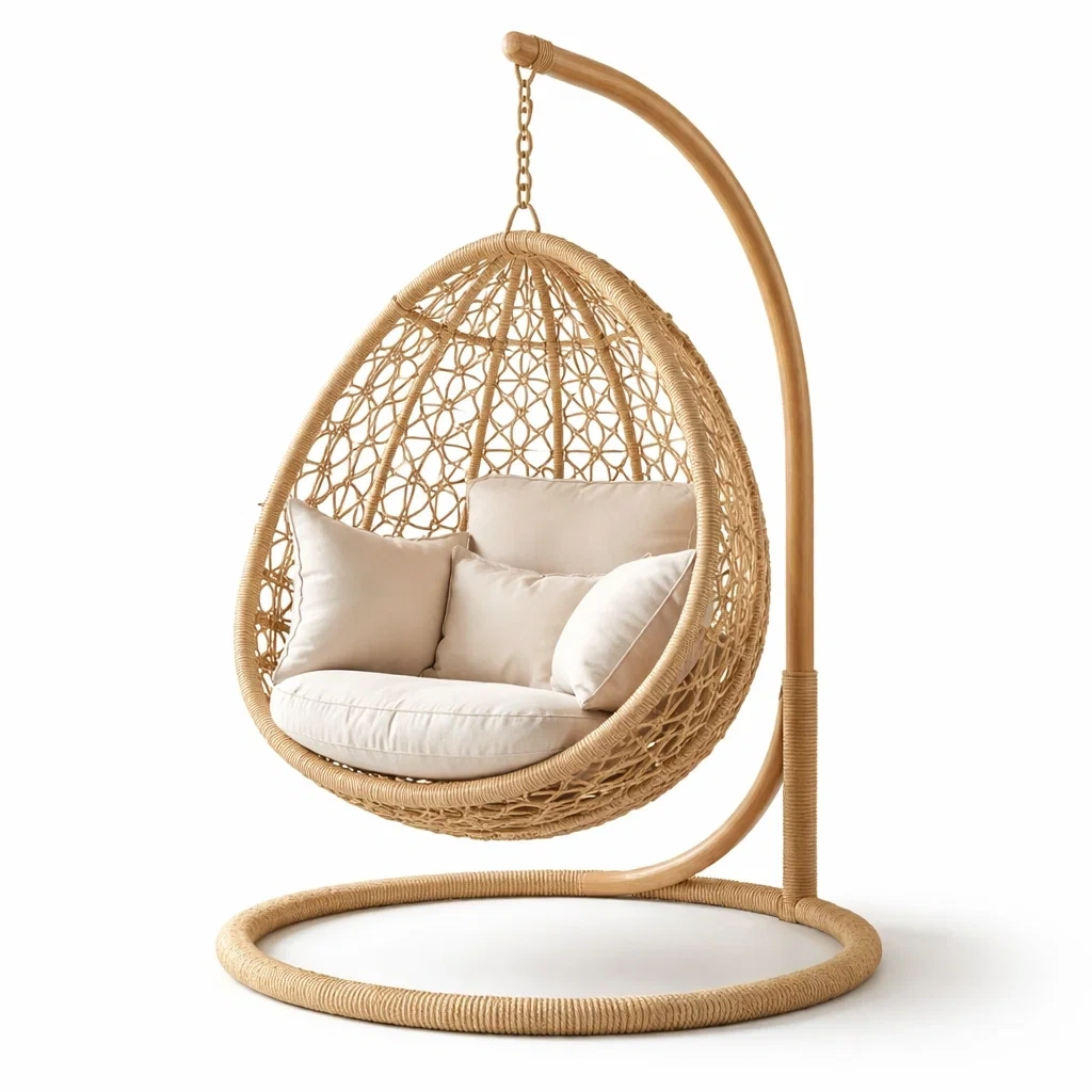 Silla Colgante Tipo Huevo Exterior Beige-QuartzQuarters.com