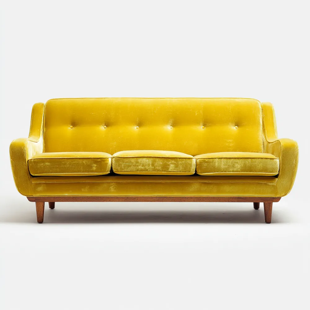 Divano a tre posti in velluto 200x85x90 cm - Giallo - Design moderno