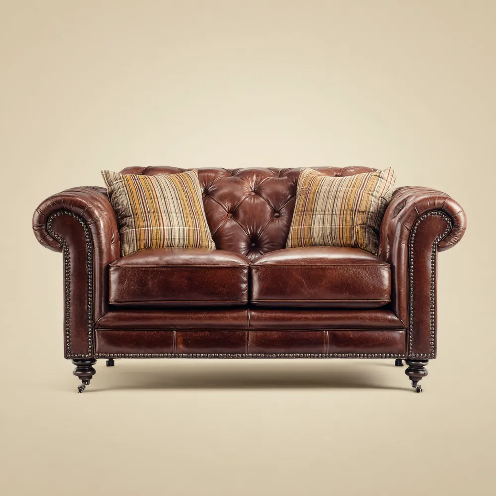 Divano due posti in pelle 150x90x85 cm - Marrone classico