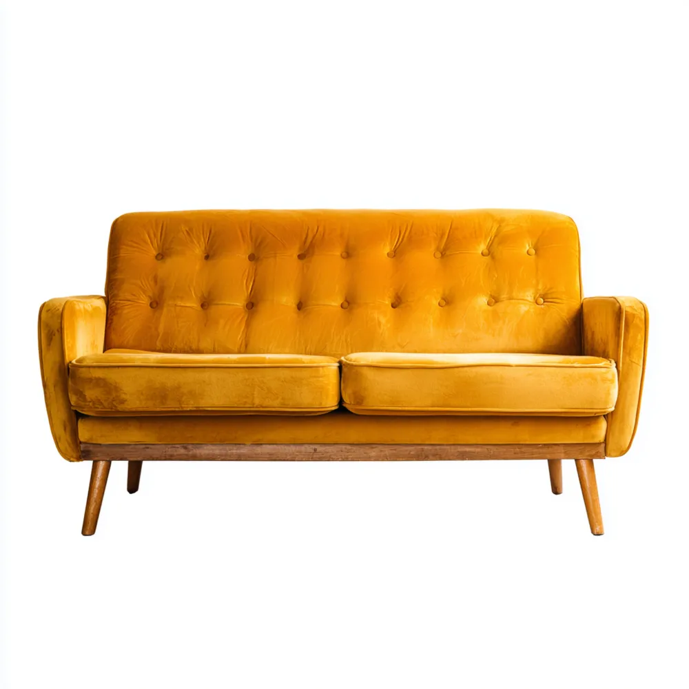 Divano due posti velluto 150x90x85 cm - Giallo - Stile retrò