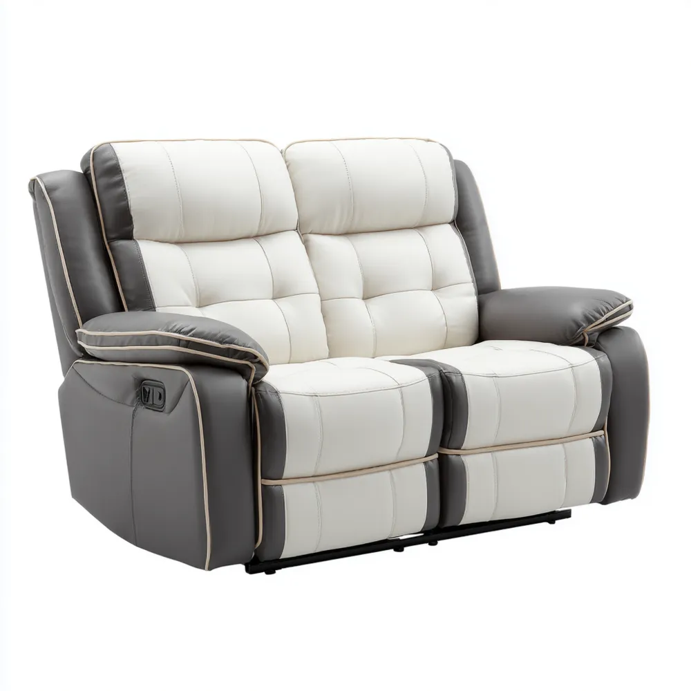 Divano due posti reclinabile in pelle sintetica 150x90x105 cm - Bianco/Grigio - Comfort moderno