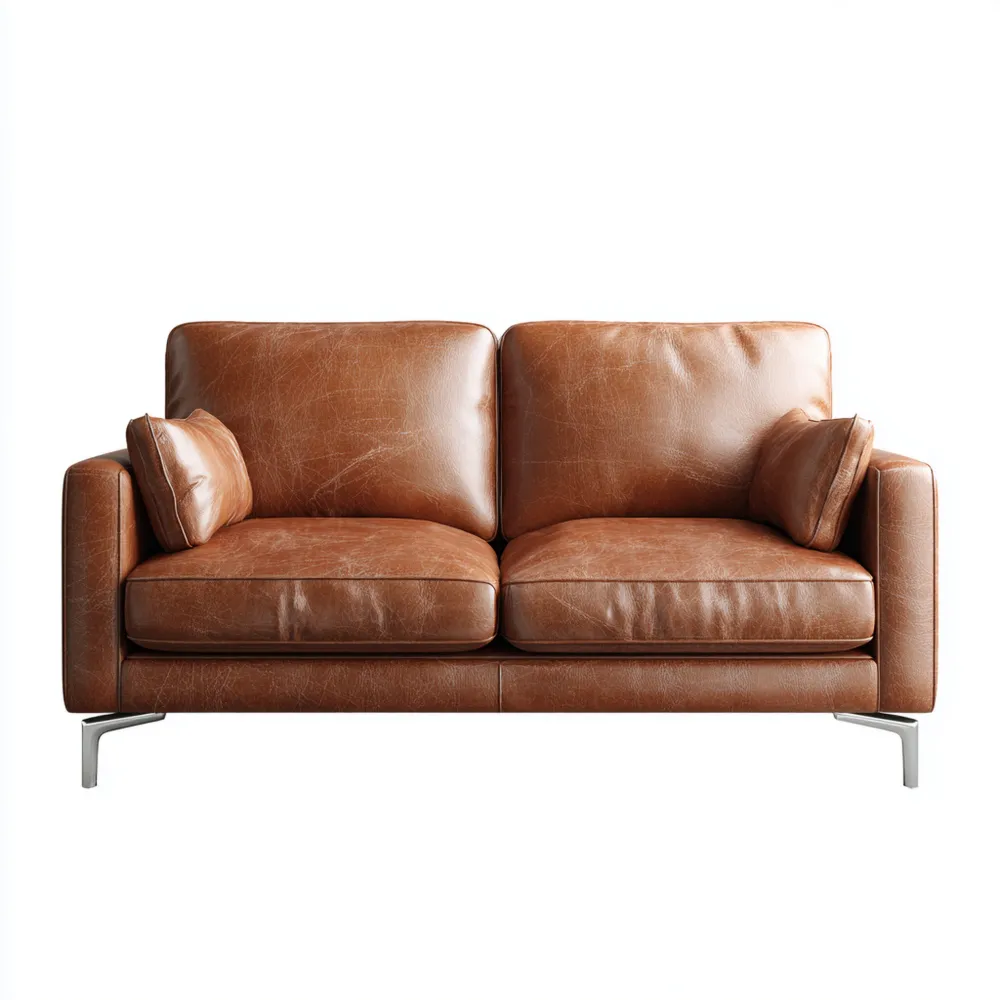 Divano due posti in pelle 150x80x85 cm - Marrone - Design Moderno