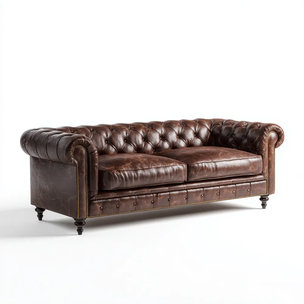 Divano due posti in pelle 200x90x80 cm - Marrone scuro - Stile chesterfield