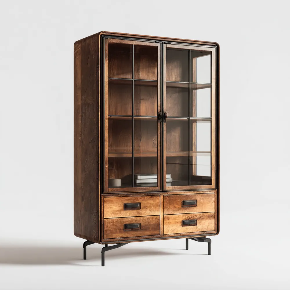 Vetrina in legno e vetro 180x90x40 cm - Marrone - Design Industriale