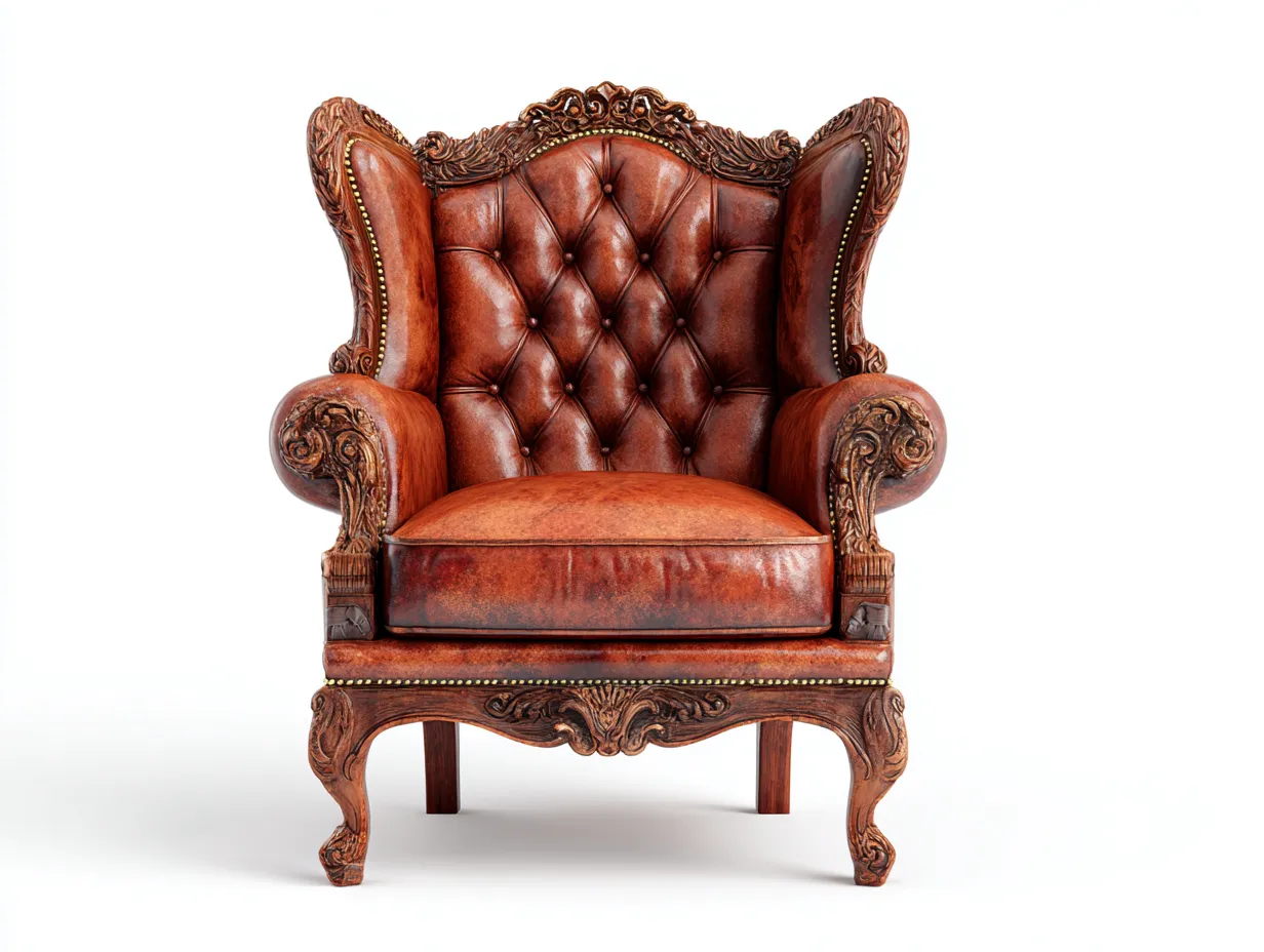 Sillón de piel 95x90x110cm - marrón - diseño clásico ornamental-Casauphaus