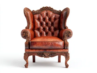 Sillón de piel 95x90x110cm - marrón - diseño clásico ornamental-Casauphaus