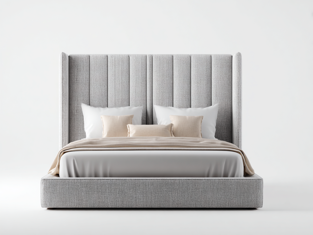 Cama doble tapizada en tejido 200x160x120 cm - Gris claro - Diseño moderno-Casauphaus