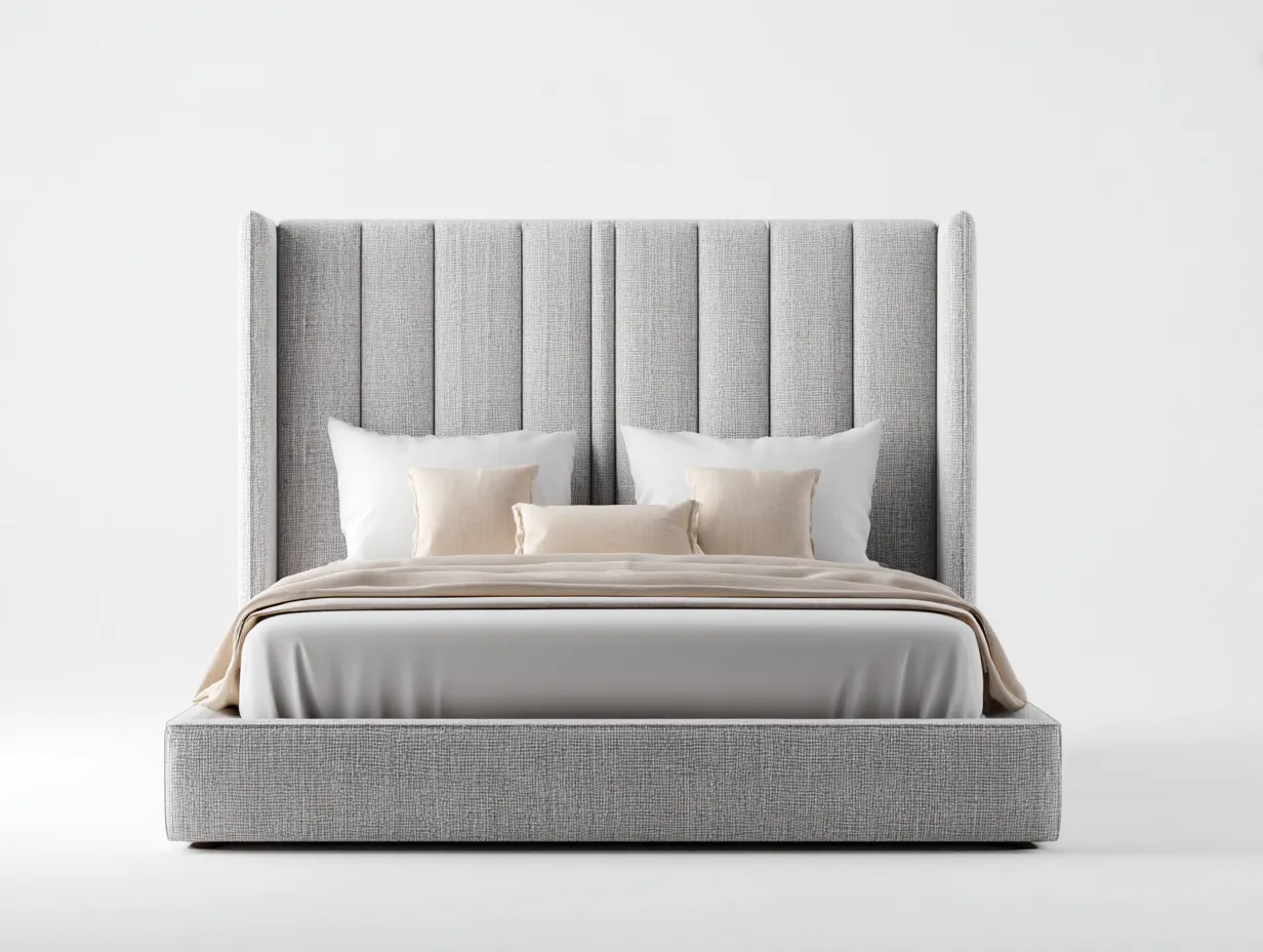 Cama doble tapizada en tejido 200x160x120 cm - Gris claro - Diseño moderno-Casauphaus