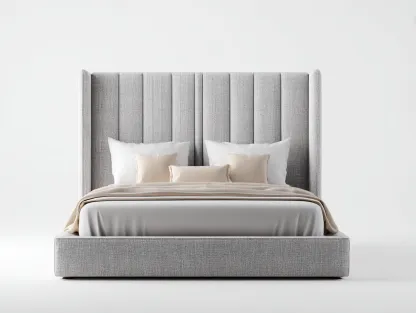 Cama doble tapizada en tejido 200x160x120 cm - Gris claro - Diseño moderno-Casauphaus