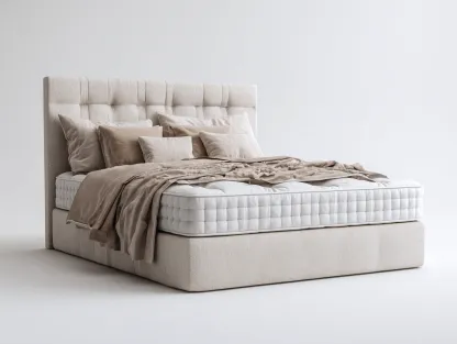 Camas dobles tapizada de tela 200x160x110 cm - Beige - Estilo moderno para dormitorio-Casauphaus