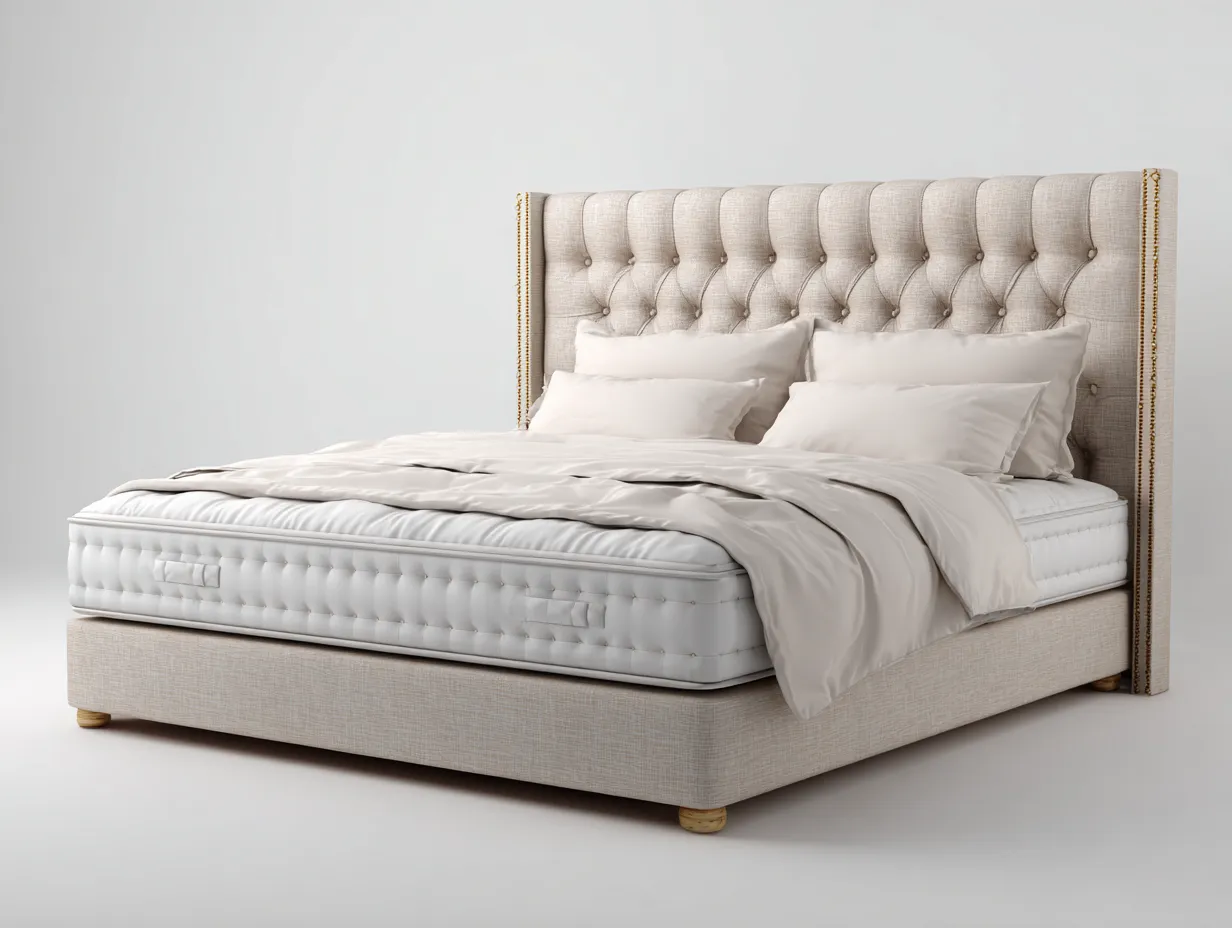 Camas dobles tapizada en tela 200x160x110cm - beige - diseño clásico moderno-Casauphaus