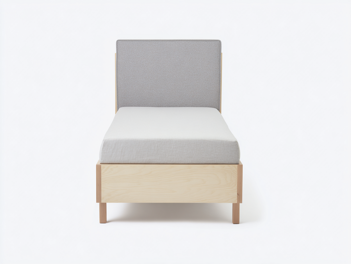 Cama individual de madera y tela 200x100x105 cm - madera natural y gris claro - diseño moderno para dormitorio-Casauphaus