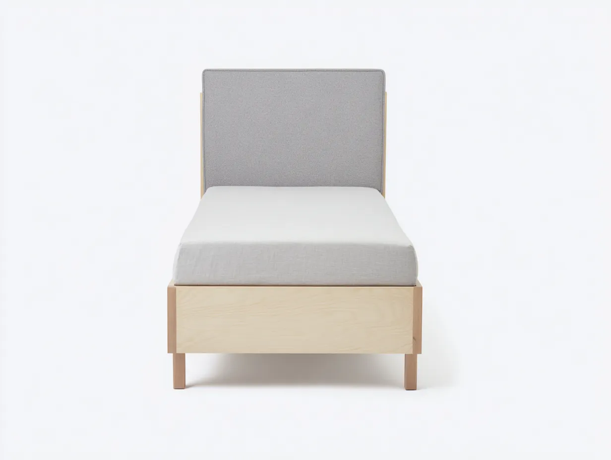Cama individual de madera y tela 200x100x105 cm - madera natural y gris claro - diseño moderno para dormitorio-Casauphaus