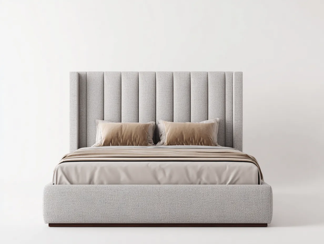 Cama doble tapizada en tela 210x160x115 cm - gris claro - diseño moderno para dormitorio-Casauphaus